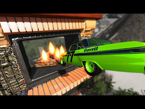 Dangerous Jumps Through A Huge Fireplace - BeamNG drive | TrainWorld