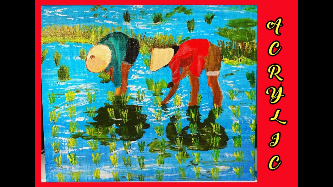 How to paint rice planting in acrylic paint | #planting #acrylic #painting pagtatanim ng palay #rice