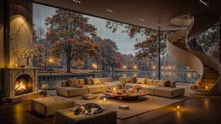 Rainy Autumn Lake House 🍂🌧️🔥 Cozy Jazz by the Fireplace | Relaxing Jazz for Sleep & Deep Focus