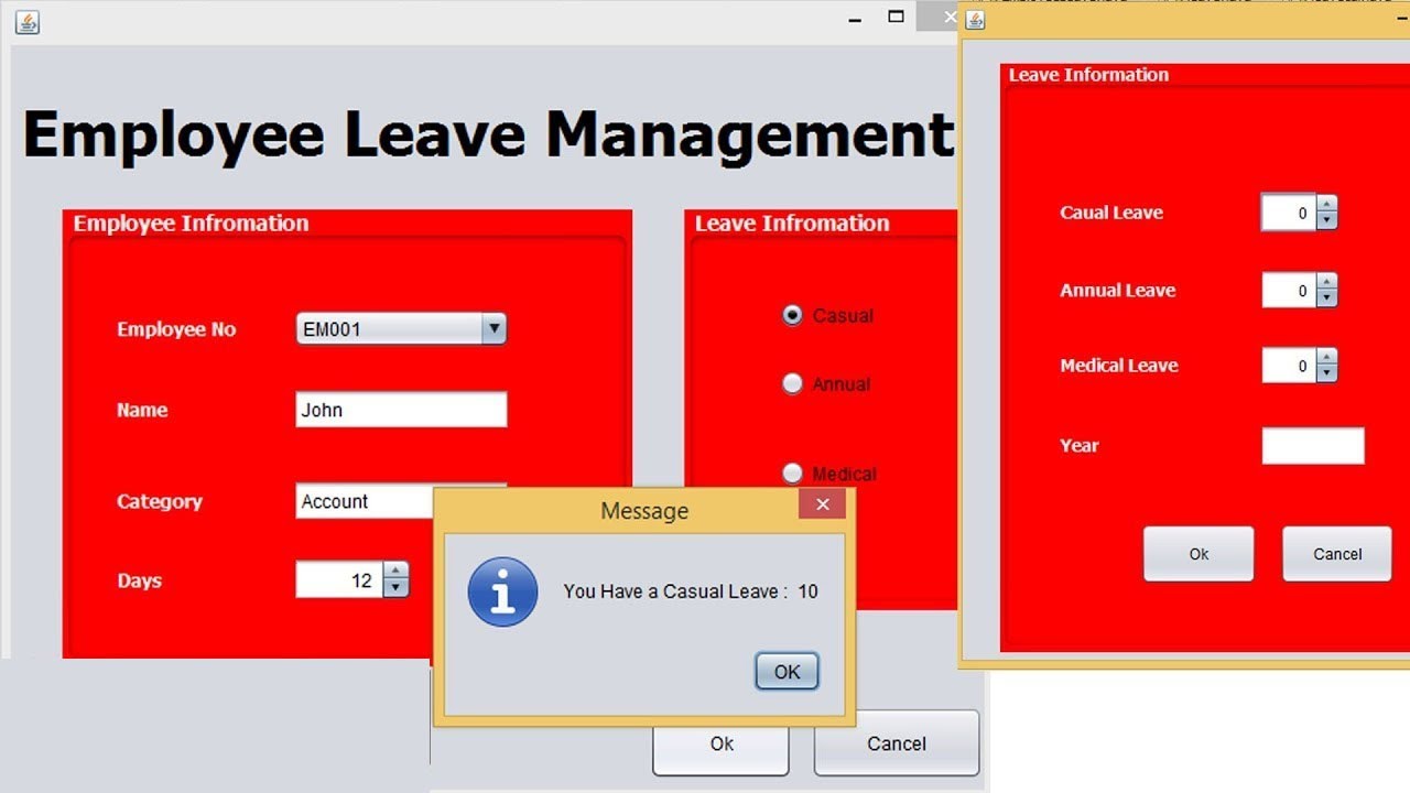 Employee Leave Management  System using gui Java Swing mysql | java projects