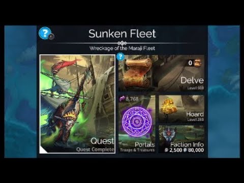 Gems of War - Pure Faction Team Level 500 (Without Potions) - Sunken Fleet (With Mana Potions)