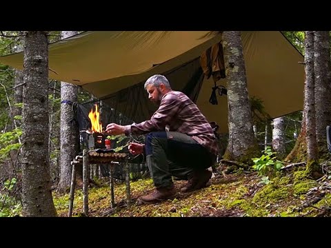 Solo Wild Camping Bushcraft Trip - Rainy Forest in Hammock