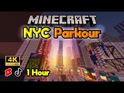 Minecraft Parkour New York City Gameplay (4K, Relaxing, Ambient, Download)
