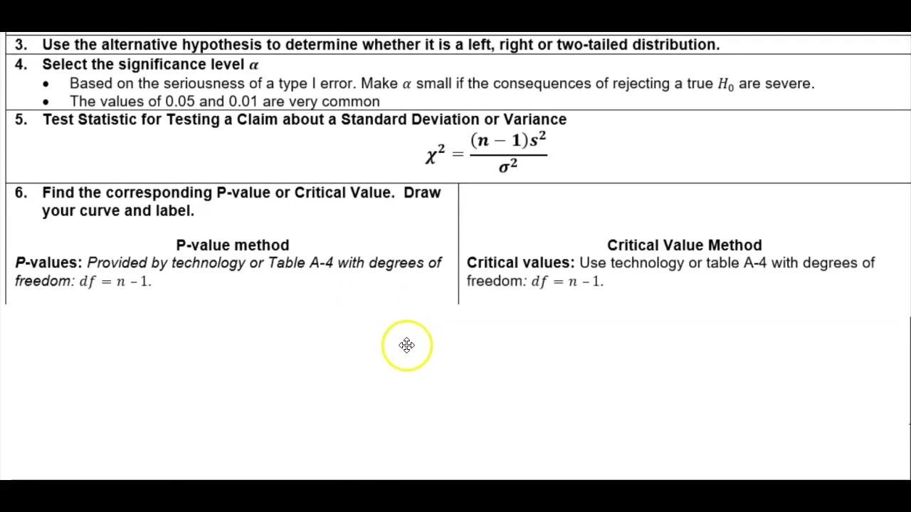 Math 14 8.4 Introduction to Testing a Claim About a Standard Deviation or Variance