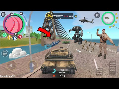 Rope Hero Vice Town (spotted army tank destroy mesh walls) Airplane on stadium - Android Gameplay HD