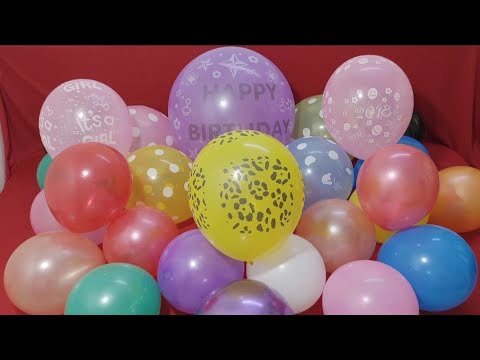 FUN BIG HAPPY BIRTHDAY BALLOON AND LOT'S OF PRINTED COLOURFUL BALLOONS POPPING l SATISFYING VIDEO
