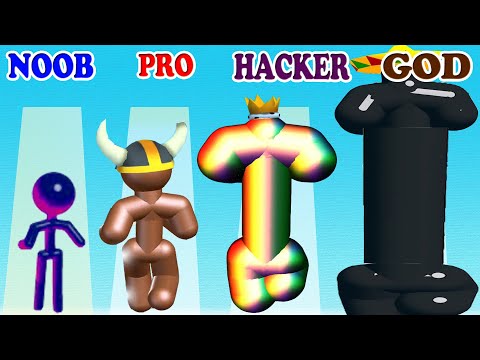 NOOBvsPROvsHACKERvsGOD in Tall Man Run vs Blob Stack 3D Gameplay - Which game do you like?