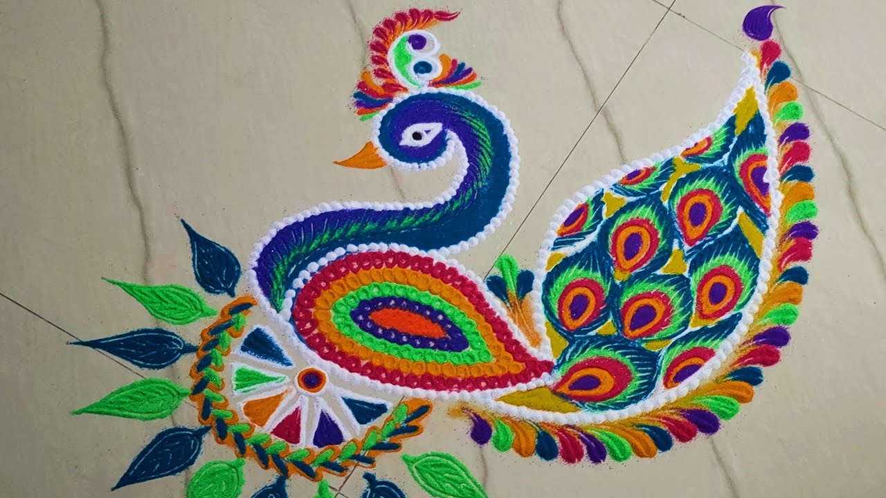 Beautiful peacock rangoli design by meeras creation