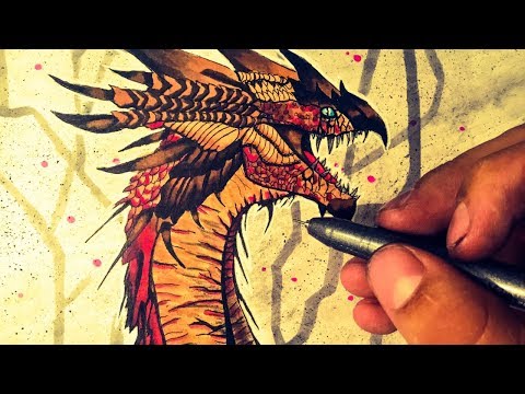 Drawing of a Fall Dragon (Draco Cadunt)- DRAGON ART