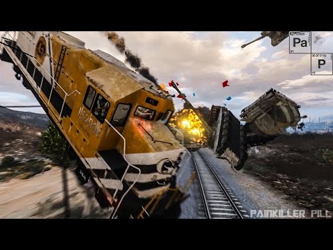 GTA 5 - Train Derailment Epic Crash Tests High Speed