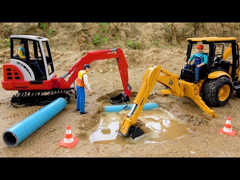JCB Backhoe Loader & Excavator Car Toys Fountain Pipe Repair