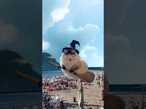 Witch cat flying toward flying whales. #shortsfeed #cat #catvideos #catshorts #cats #funnyanimal