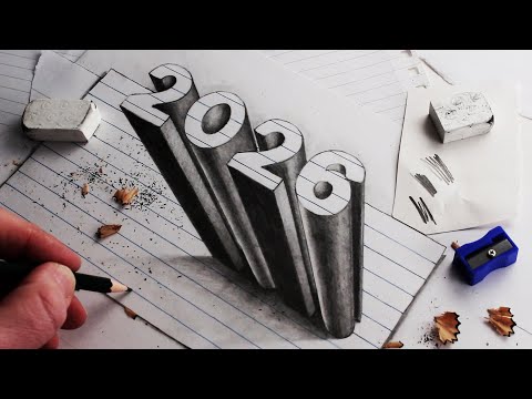 How to Draw 2026 Numbers 3D trick Art on Line Paper