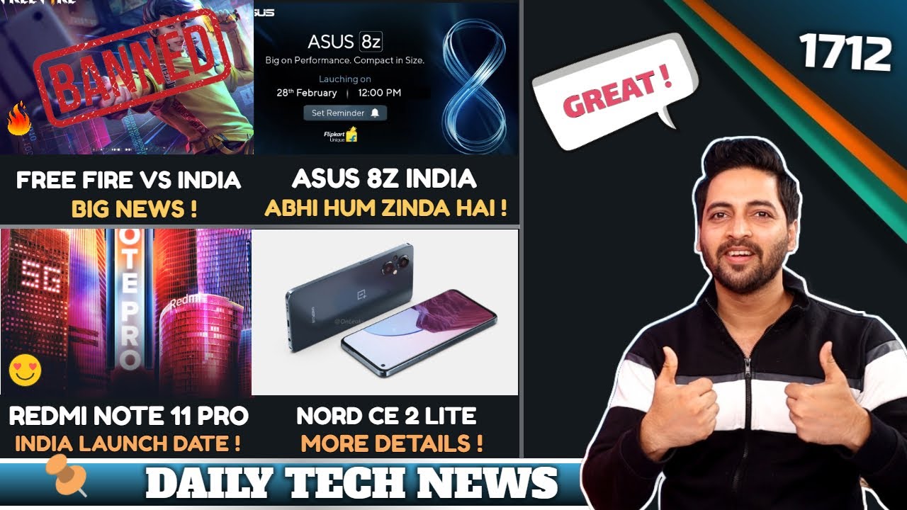 Redmi Note 11 Pro India Launch Date,Free Fire vs India,Asus 8Z India Launch😮,Facebook Huge Loss,Nord