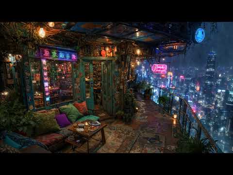 🎵 Sachi Lounge: Rainy Escape Above the Cyberpunk Skyline | Ambient Music Chill | 4K | 10 Hours