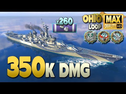 Battleship Ohio: 350k on map Loop - World of Warships