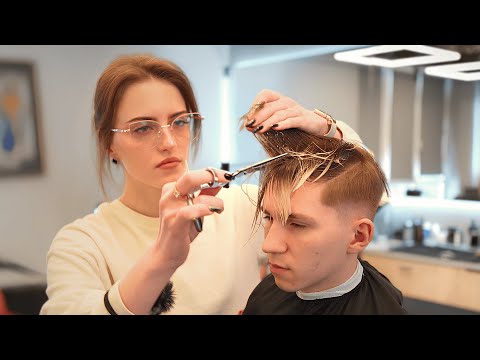 💈ASMR Relaxing Long Hair Service by Ukrainian Barber Girl Daria