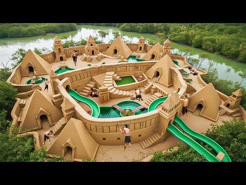 Building a Massive Pyramid House Complex With Pools in the Jungle Swamp Using Primitive Tools