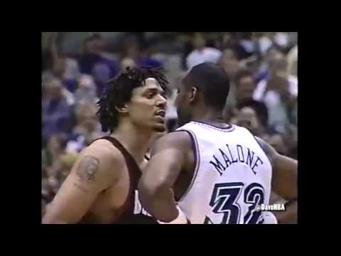 Brian Grant vs Karl Malone, Mike Dunleavy goes bonkers - POR @ UTH, Gm 5, 1999 Playoffs