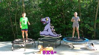 5 Minutes, 4 & 8 Times Tables,  Easy Way to Learn Maths on a Trampoline With Animated Dinosaurs