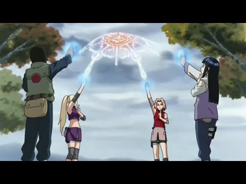 Shizune's team begin to erect their Four-Corner Sealing Barrier, Naruto shippuden