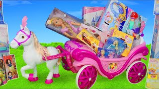 Disney Princess Carriage Toy Dolls: Rapunzel, Frozen Elsa, Cinderella, Ariel & Belle Doll for Kids