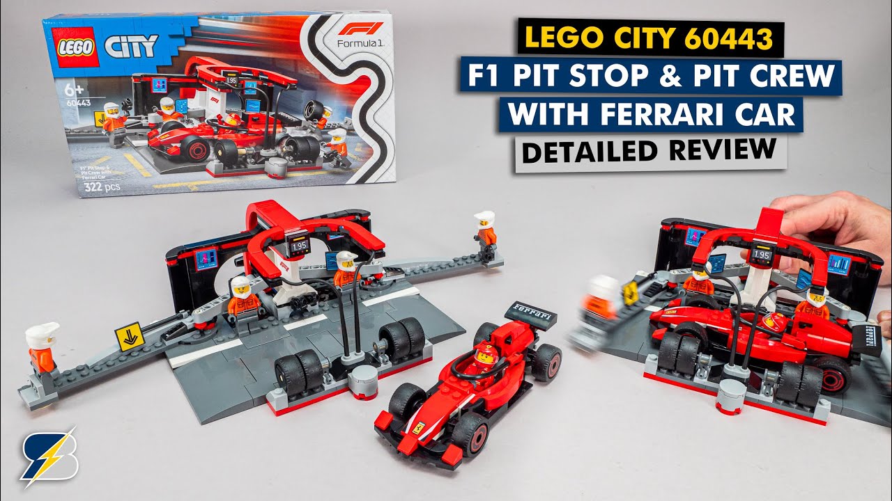 LEGO City 60443 F1 Pit Stop & Pit Crew with Ferrari Car set detailed building review