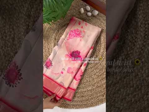 Peach Elegant Floral Printed Tussar Silk Saree with Viscose Border