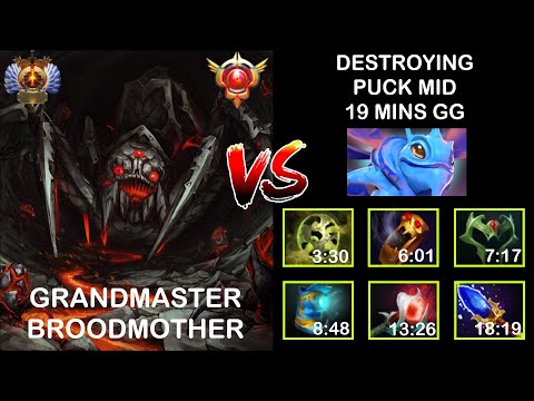 19 Mins GG - Destroying Puck  - Grandmaster Broodmother Immortal Gameplay (0066)