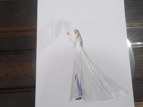 how to draw trouser kurti dress|frozen white dress
