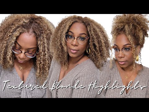 Textured Blonde Highlights Kinky Curly WIG NO ADHESIVE...