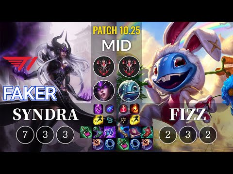T1 Faker Syndra vs Fizz Mid - KR Patch 10.25