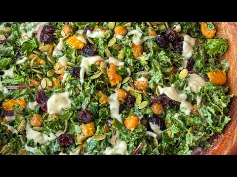 Roasted Butternut Squash Kale, Chickpea Salad and a Creamy Tahini Dressing