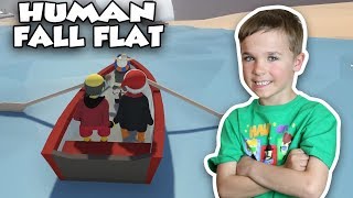 DAD AND TWO SONS DRIVING BOATS!!! HUMAN FALL FLAT MULTIPLAYER (BLOX4FUN SQUAD)