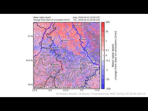 TerrSysMP monitoring run 2018-04-12 - water table depth change - NRW (24h)