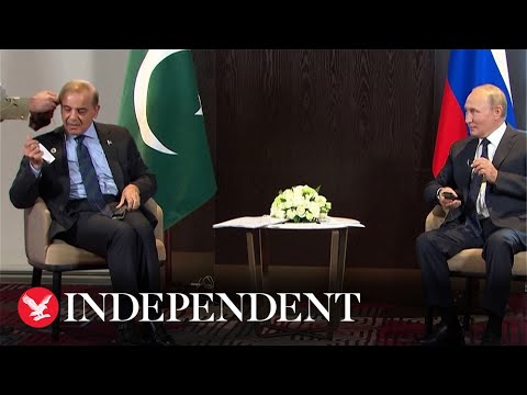 Pakistan's Sharif struggles with headphone as he meets Putin during SCO summit