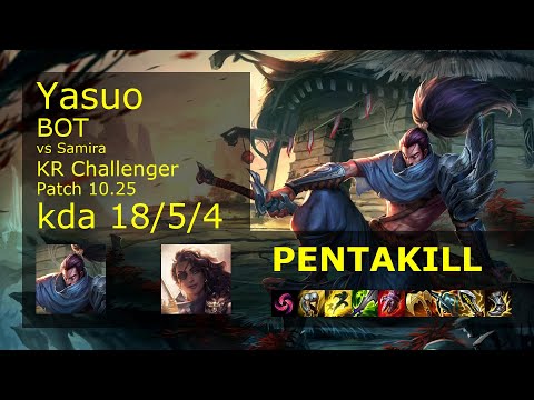 Yasuo Bot & Alistar vs Samira & Leona - KR Challenger 18/5/4 Patch 10.25 Gameplay // [롤] 야스오 vs 사미라