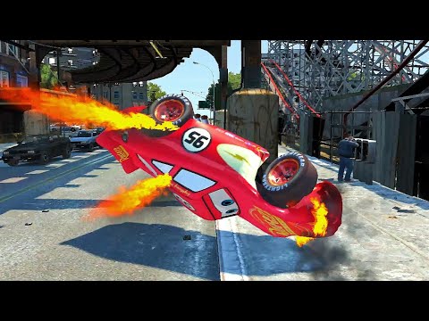 GTA 4 Rayo Lightning McQueen Radiator Springs Crash Testing Ep. 1 GTA IV Car Crashes