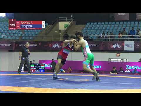1/4 GR - 77 kg: P. POSHTAM (IRI) v. M. UROQOV (TJK)