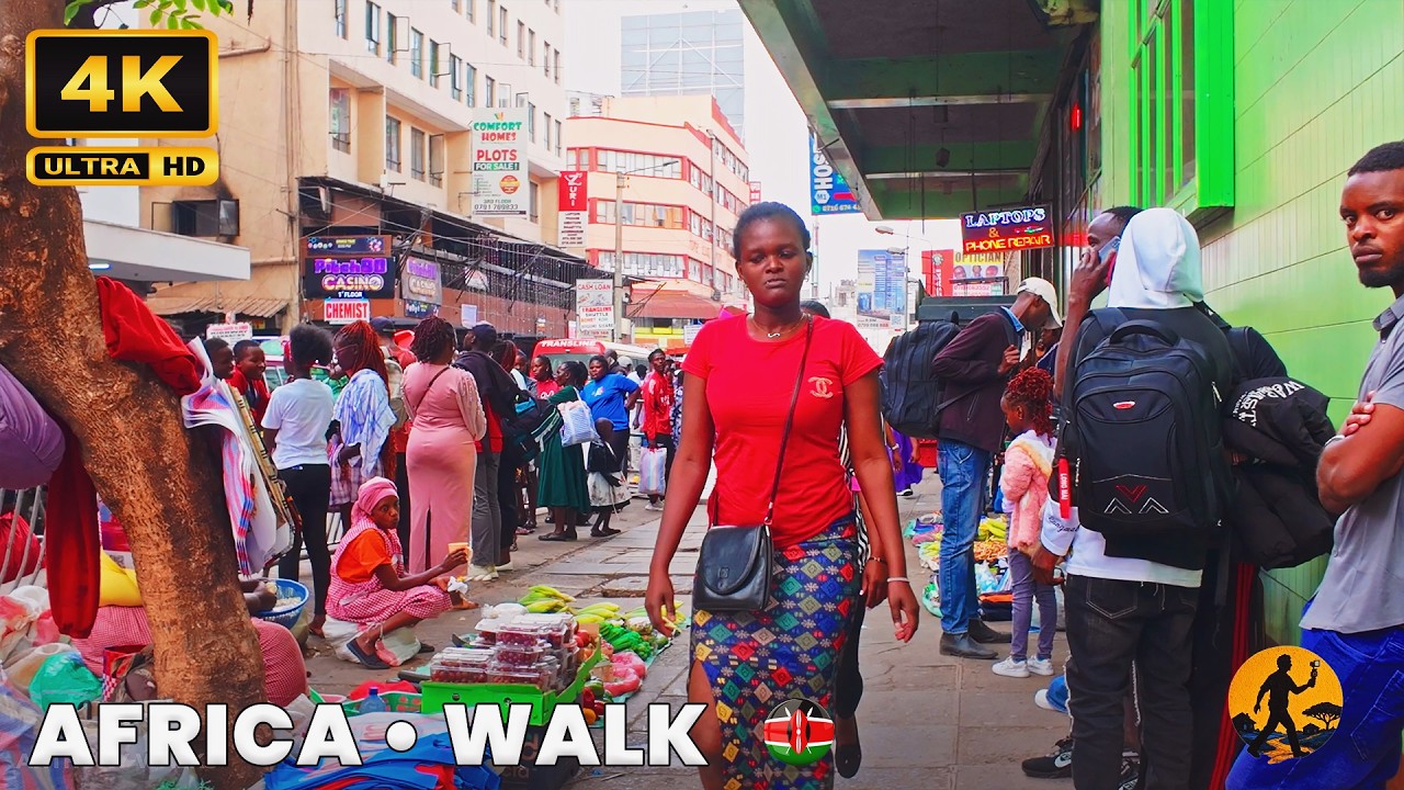 Immersive street-level walking tour through Nairobi City, Kenya, showcasing authentic urban landscapes, local architecture, and the vibrant atmosphere of the city's neighborhoods