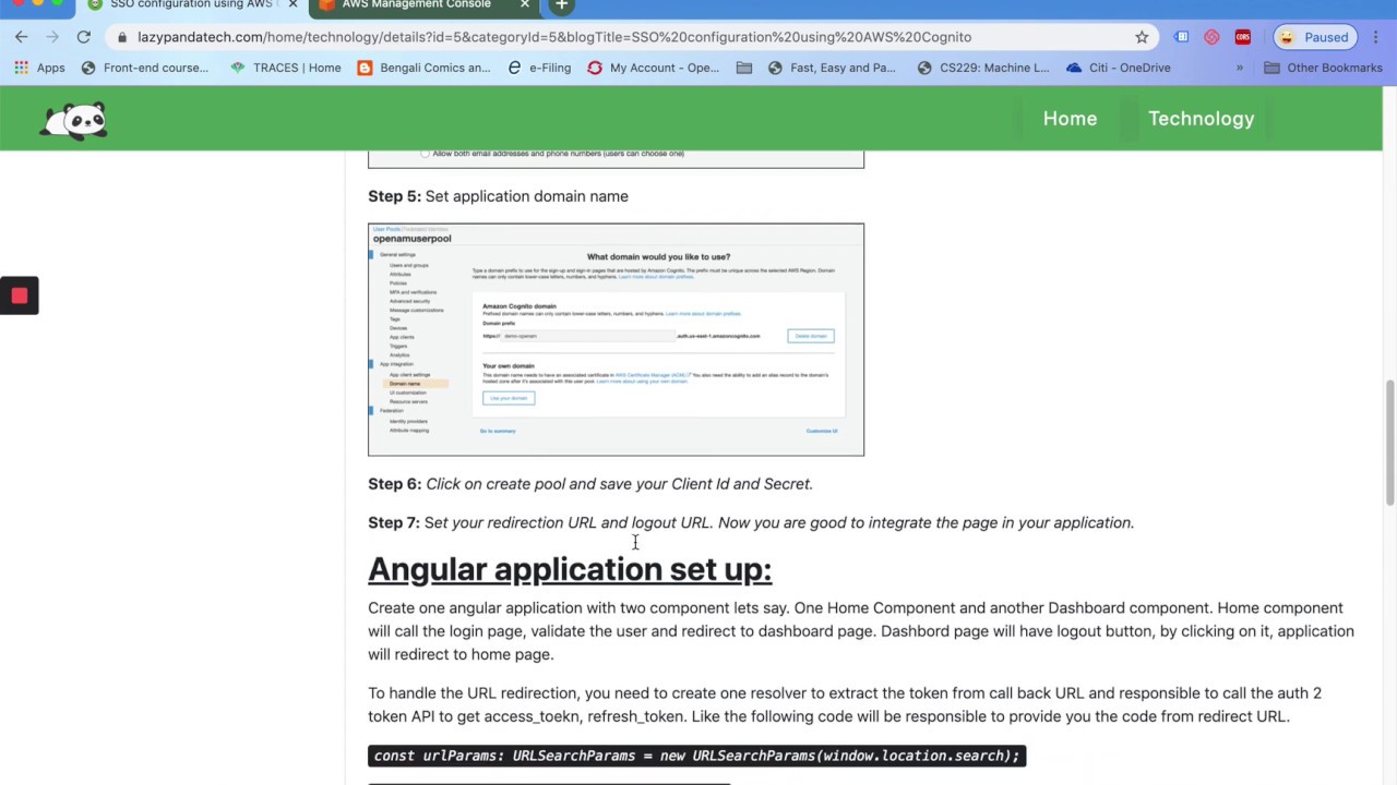 AWS Cognito Login page (SSO) set up with Angular 9 application