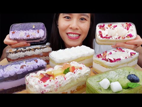 ASMR EATING HANABI MINI BOX CAKES MUKBANG *Light Whispers*