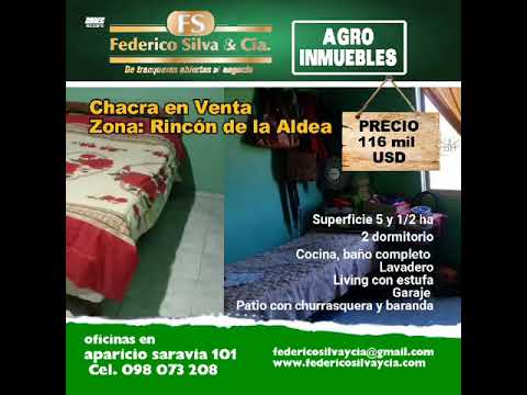 Se vende Chacra 5 y 1/2  Hectareas en Rincon de la Aldea #casaenventa #casa #terrenosventa