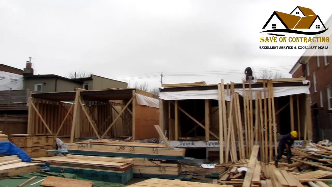 Construction of four semi detached homes in Toronto - Partial Framing stage