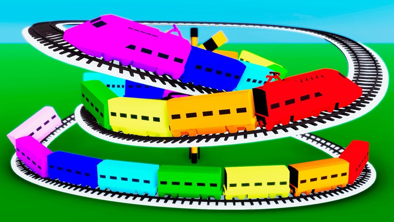 【踏切アニメ】たくさんふえるカラフルな電車【カンカン】Railroad Crossing Train Animation