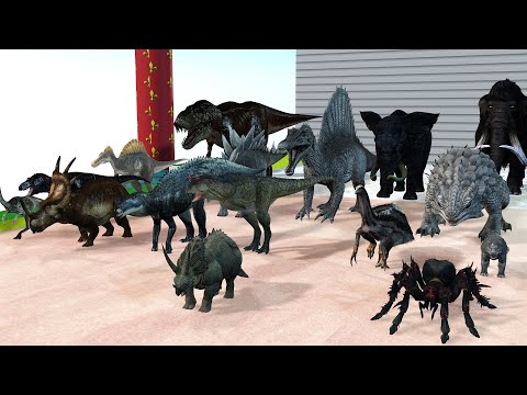 Dinosaurs Speed Race Run Zigzag Down Course From Out Side | Animal Revolt Battle Simulator .