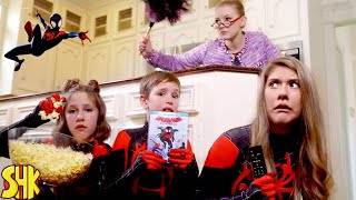 Escape the Babysitter! Noah&#39;s Spider-Man: Into The Spider-Verse Movie Night Showdown | SuperHeroKids
