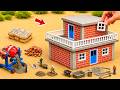 DIY Mini Tractor And Mini Workers Build Amazing 2 Story Brick House Construction Science Project
