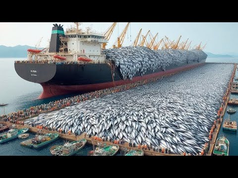 Amazing Big Catch on The Sea - Auto Fishing and Processing Thousand Tons of Fish With Modern Vessel