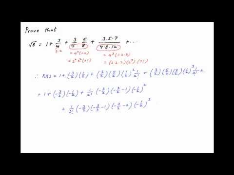 Prove that sqrt(8) = 1+ 3/4 + (3*5) / (4*8) + (3*5*7) / (4*8*12) + ...